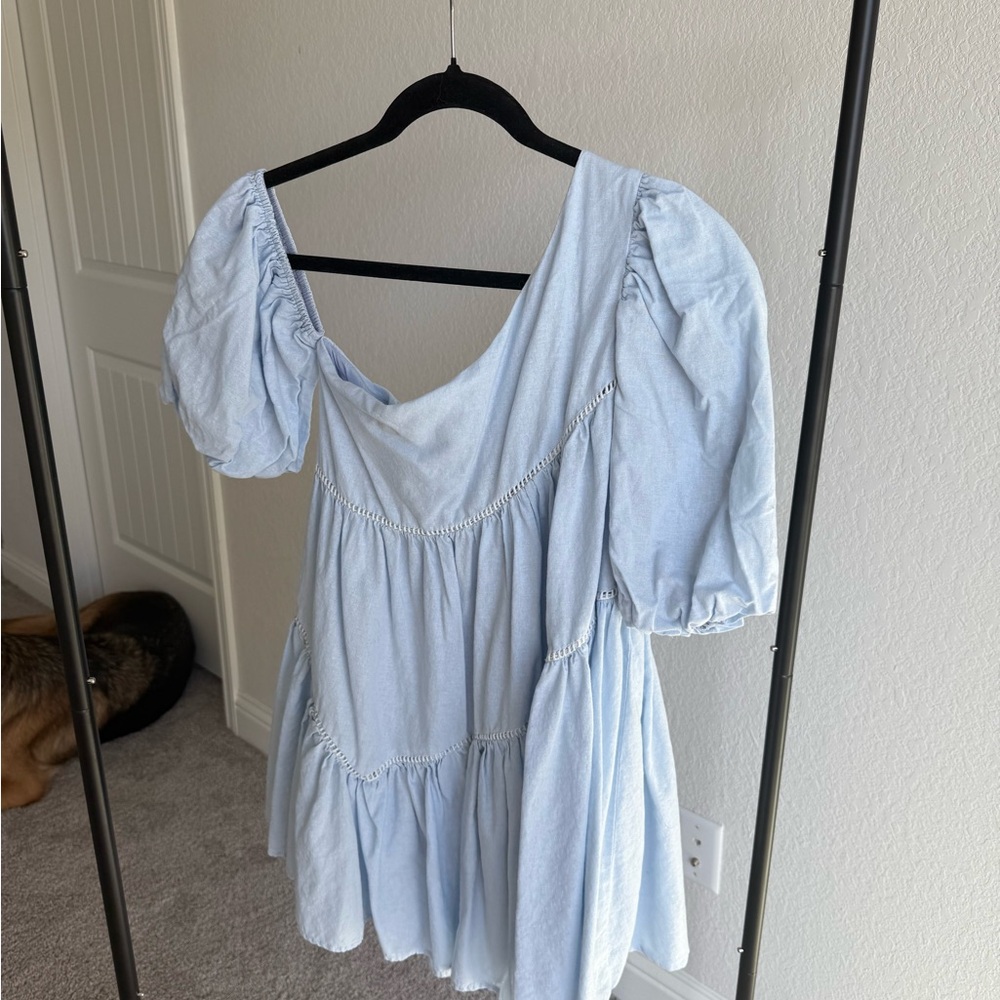 Light Blue Puff Sleeve Dress ShowPo